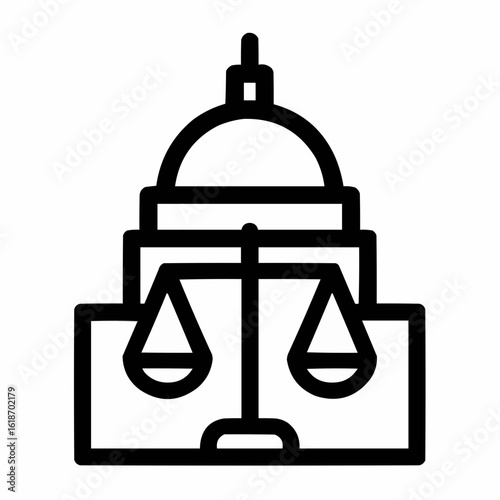 Politics. Capitol building silhouette with balanced scales. Government news icon