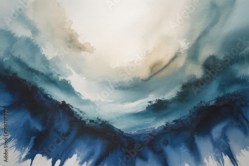 Abstract blue and beige watercolor wash image