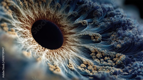 Visualizing consciousness as an intricate, fractal iris and pupil evokes a sense of wonder and introspection, reminiscent of mystical texts exploring the mind's depths.
