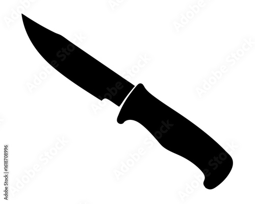 A black silhouette of a hunting knife with a ergonomic handle design