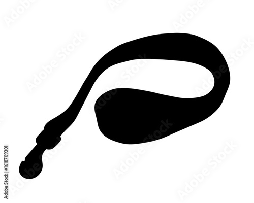 Abstract black silhouette illustration of a leash or whip on white background
