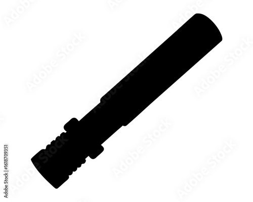 Silhouette image of a flashlight with textured grip and curved top