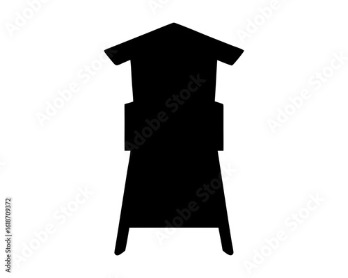 Silhouette of a lifeguard tower with a roof, offering seaside safety