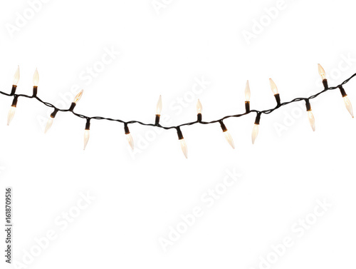 Curved string of white christmas lights isolated on transparent background