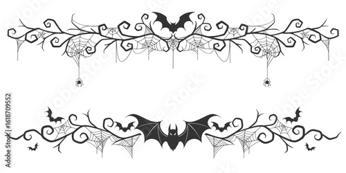 spooky Halloween dividers, bats and spiders. vector eps