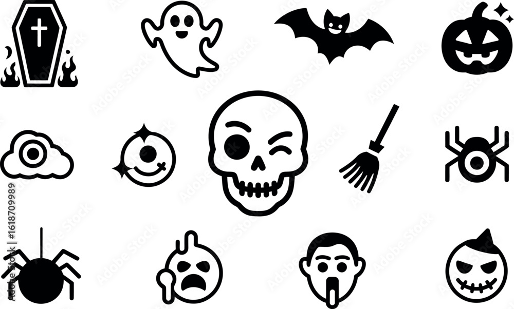 Naklejka premium Spooky Halloween Vector Icons: Black Glyph Style Set