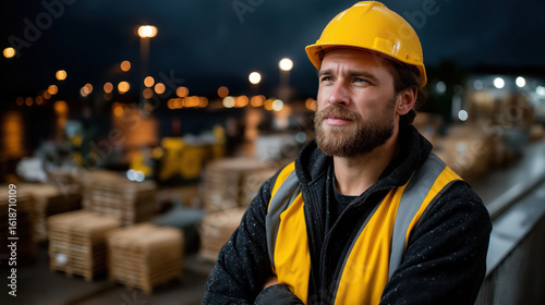 Wallpaper Mural Evening photorealistic scene of a dockworker overseeing cargo operations at a busy shipping port in an industrial maritime logistics environment Torontodigital.ca