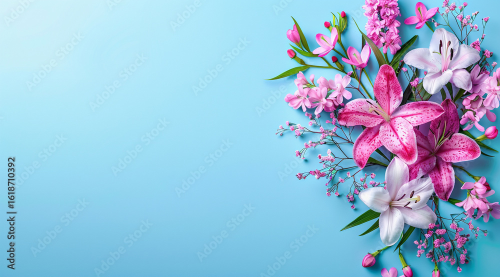 Naklejka premium spring flowers on blue background