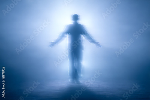 Illuminated Figure in a Mystical Light. 
Perception of the energy field of a deceased person