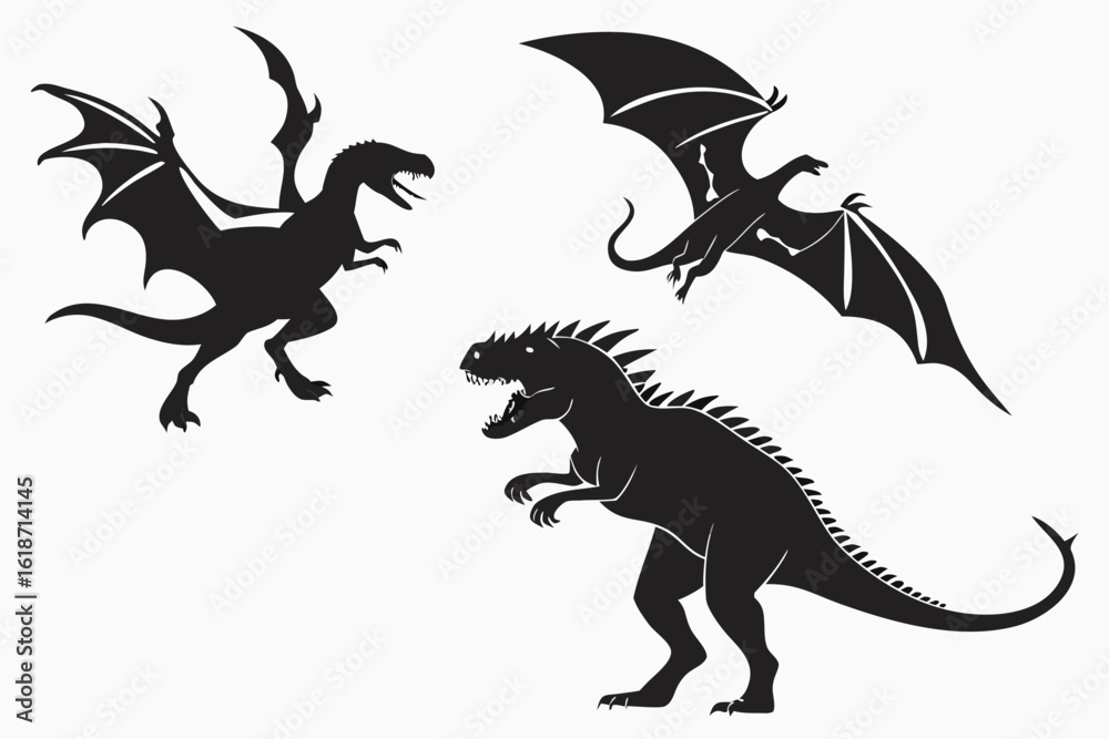 Fototapeta premium Dinosaurs mythecal sihouette black vector