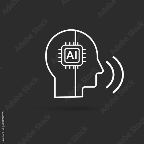 AI Voice Assistant Icon in black and white background for Virtual Interaction and Chatbot Technology, vector illustration