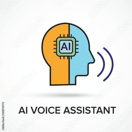 AI Voice Assistant Icon color icon for Virtual Interaction and Chatbot Technology