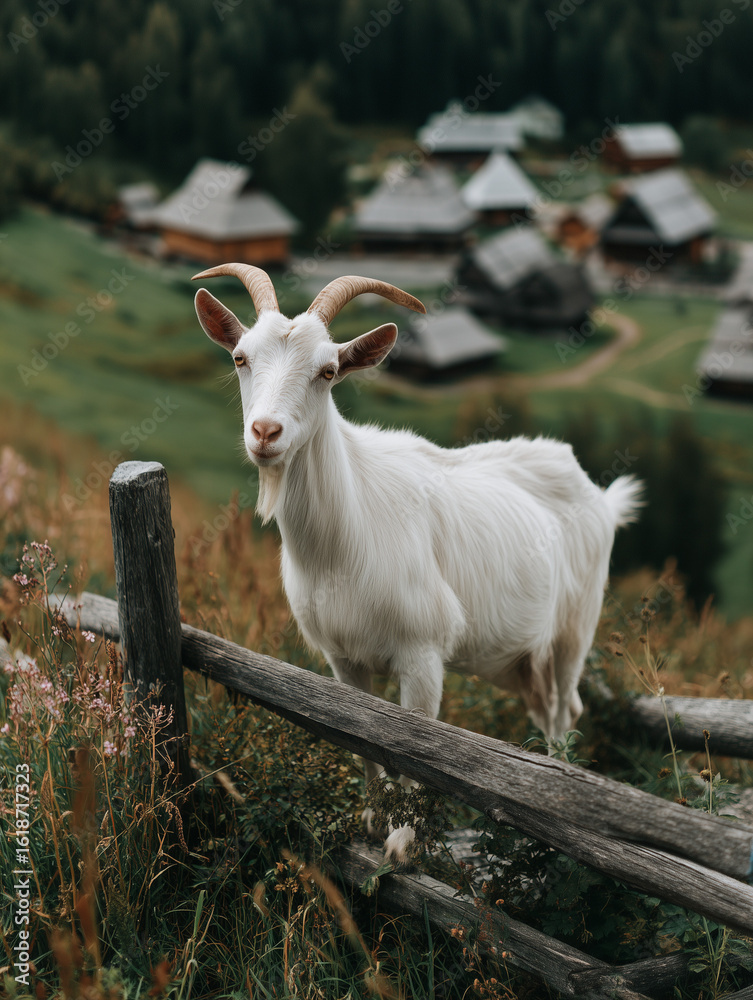 Obraz premium white goat on a meadow