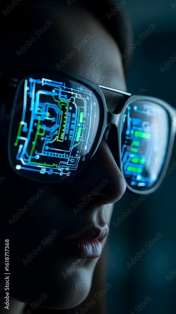 Futuristic hacker with glasses digital circuit Futuristic hacker with glasses digital circuit