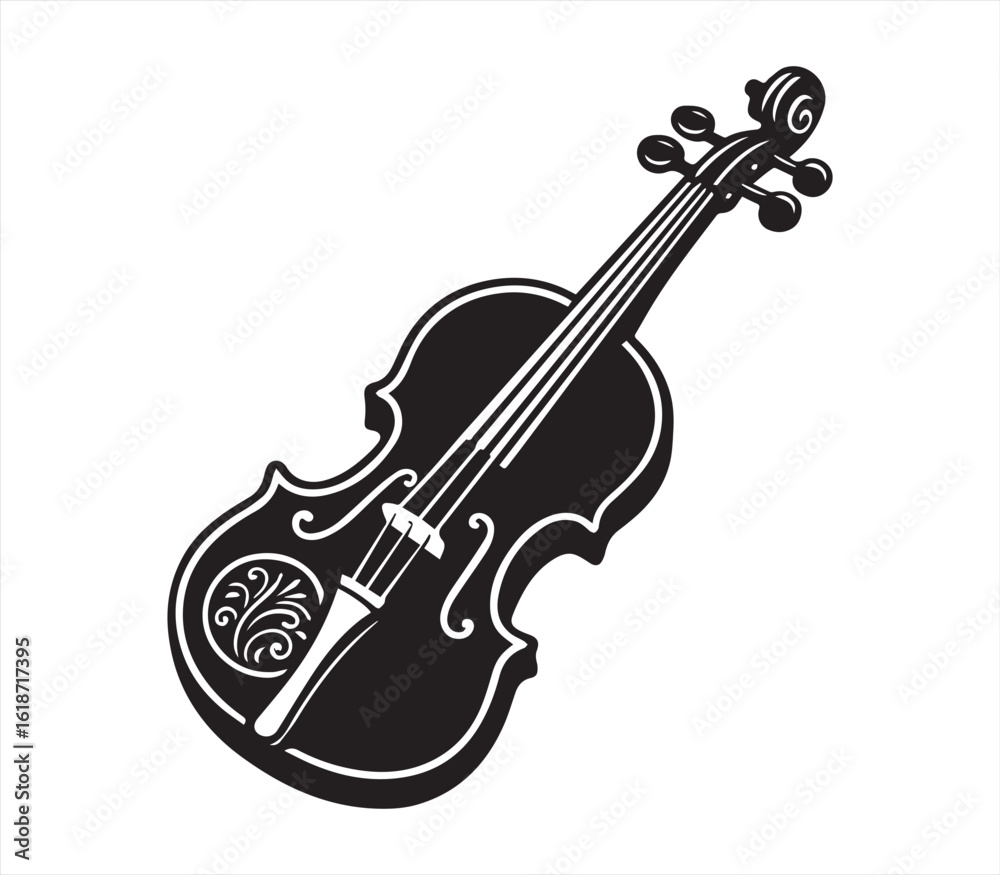 Obraz premium Violin Silhouette – Black and White Musical Instrument Illustration
