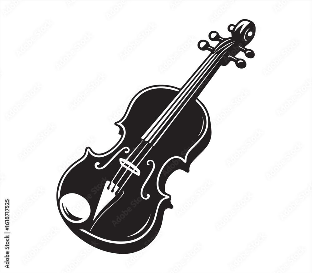 Obraz premium Violin Silhouette – Black and White Musical Instrument Illustration