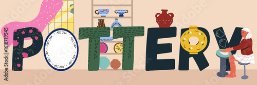 Text Pottery. Hand drawn vector illustration.