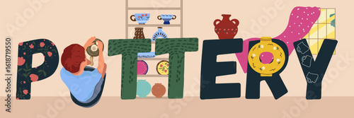 Text Pottery. Hand drawn vector illustration.