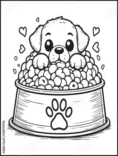 Printable Coloring page: Animal-themed coloring page: Dog coloring page: Dog eating