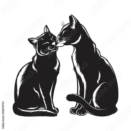 Silhouette of a cat licking another cat’s face symbolizing love, care, affection, and gentle companionship
