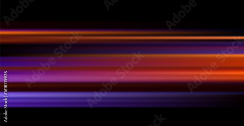 This image displays abstract luminous bands with blurred, vivid colors like warm orange, deep purple, and hints of red moving horizontally against a stark black background