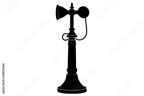 Icon of an antique candlestick telephone, vintage retro rotary phone silhouette.
