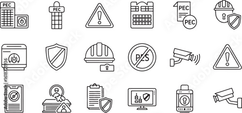A collection of hand-drawn, sketchy security and safety icons presented in a silhouette style, conveying concepts of protection and vigilance.
