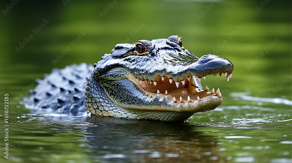 Obraz premium Close-up of an alligator's head and upper body.