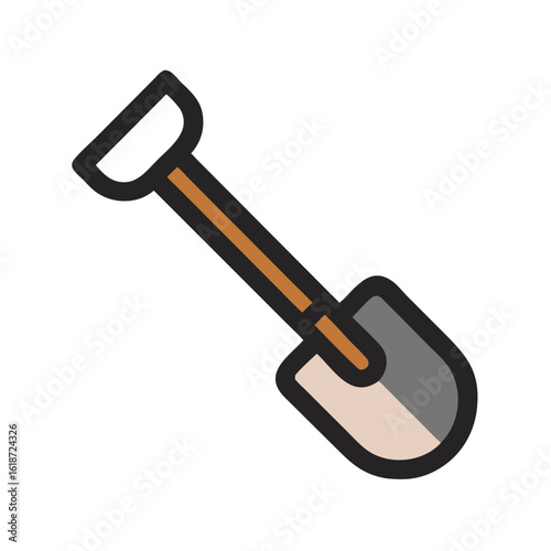 Illustration of a colorful shovel with a black outline on a white background