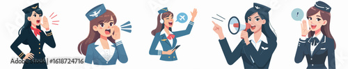 vector character of a flight attendant shouting