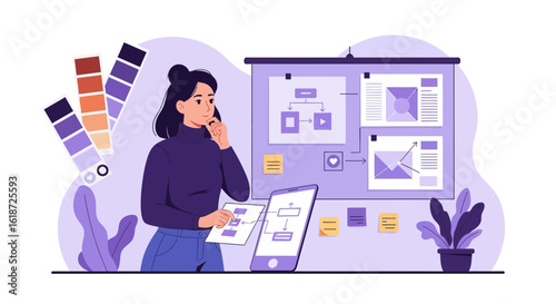 Woman Strategizing Visual Brand Elements And User Experience Design