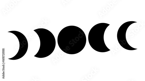 Minimalist Black Moon Phases Icon Set for Astronomy and Cycles