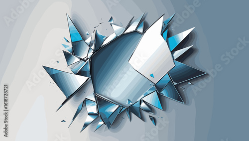 Shattered glass effect with reflective shards creating an abstract design