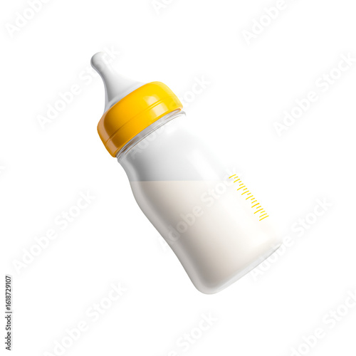 Realistic 3d rendering of a baby bottle filled with milk isolated on transparent background