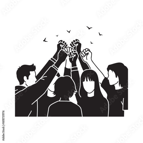 People raising fists in unity and solidarity protest