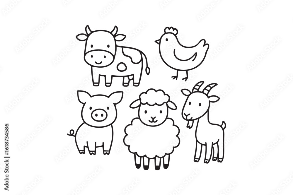 Obraz premium Cute Farm Animal Line Art Icons