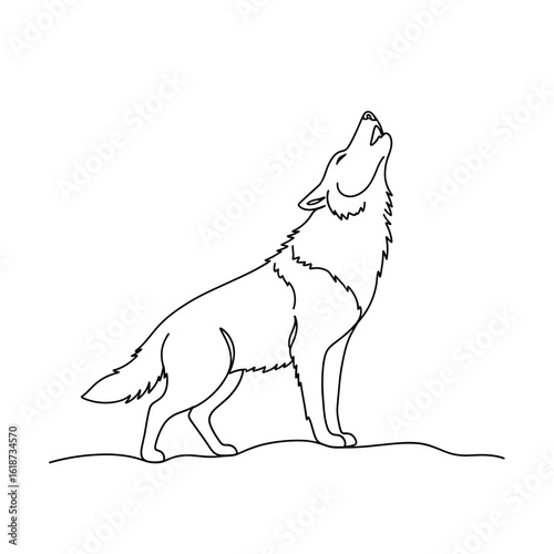 Illustration of a howling wolf standing on a ground plane with a white surrounding space area view