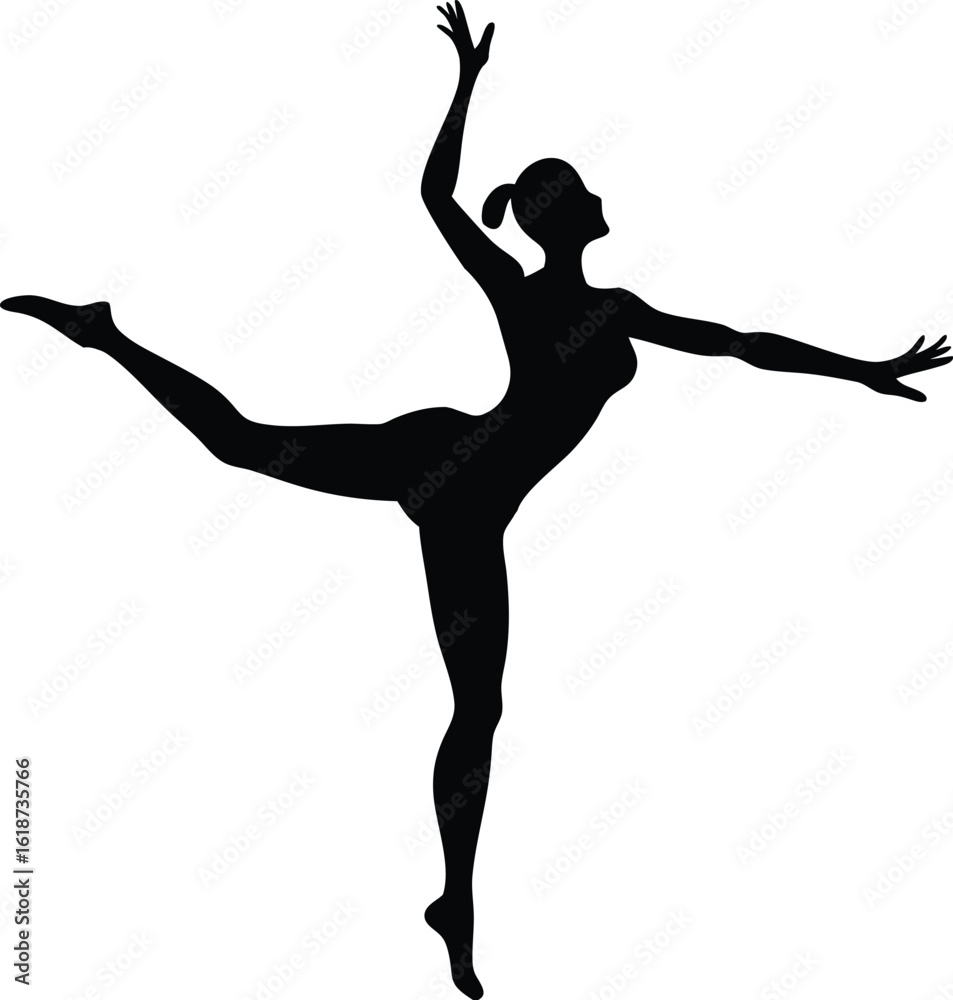 Fototapeta premium Graceful dancer in arabesque pose performing ballet moves silhouette