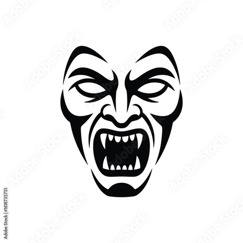 Fierce vampire face with fangs and angry eyes