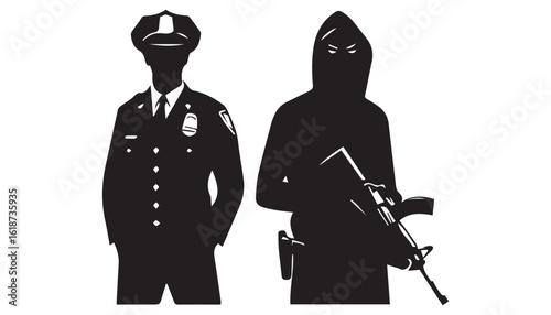 black silhouette of a police with holding a gun