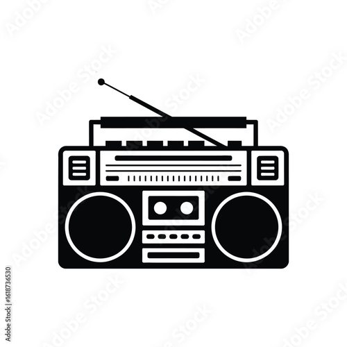 Retro boombox stereo system with speakers and antenna