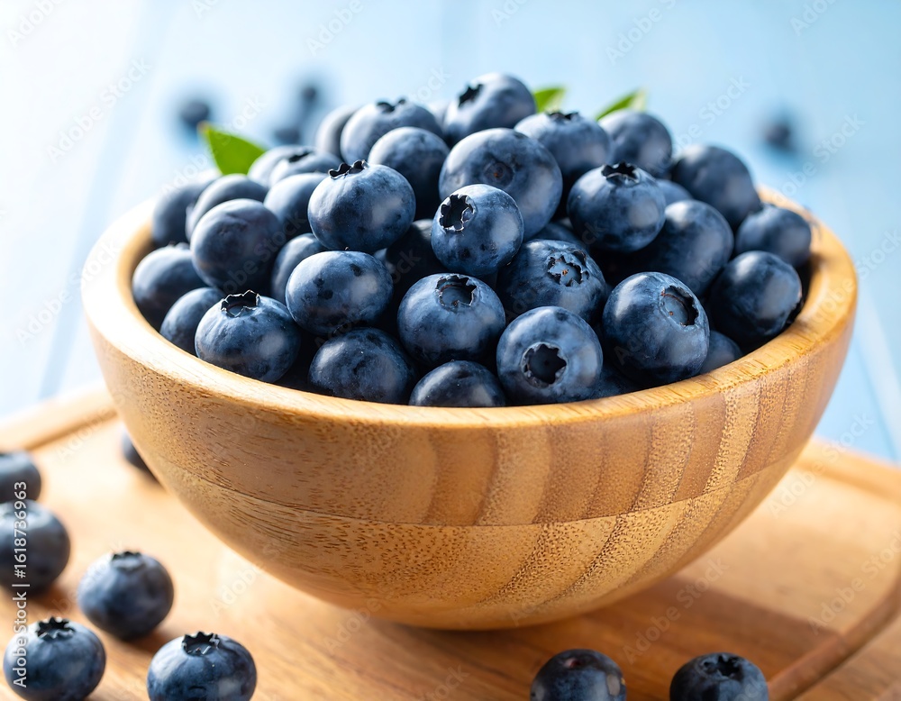 Fresh blueberries in a wooden bowl Fresh blueberries in a wooden bowl