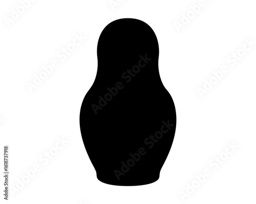 Silhouette of a black Russian Matryoshka doll with smooth curves on white