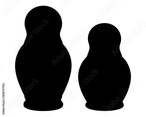 Silhouette depiction of a pair of Russian nesting dolls on white background