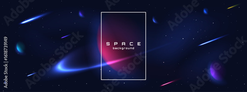 Flat style space horizontal wallpaper. Abstract concept. Vector illustration. Space exploration. Design elements for web.	