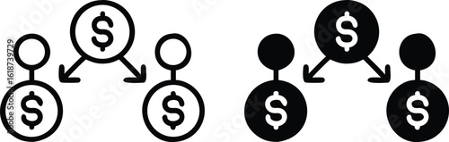 Money Transfer Icon Set – Vector Dollar Exchange Symbol in Black and White