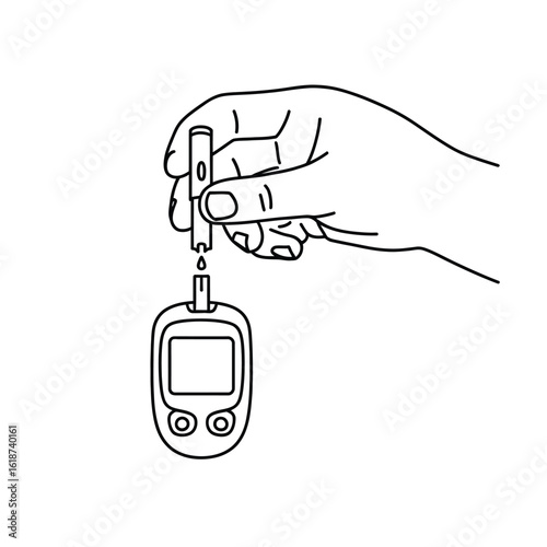 Hand holding a glucose meter and lancet for blood sugar testing