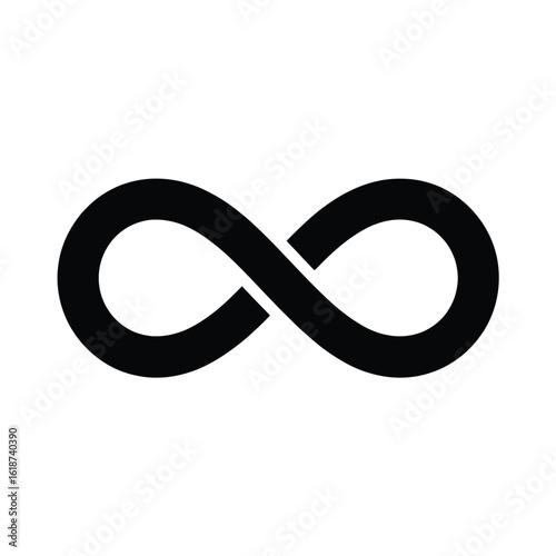 Simple black infinity symbol on a white background representing eternity and endlessness