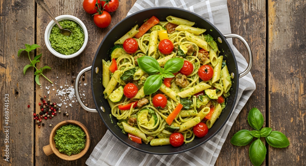Pasta with Spinach and Tomatoes in a Healthy Vegetable Dish Pasta with Spinach and Tomatoes in a Healthy Vegetable Dish