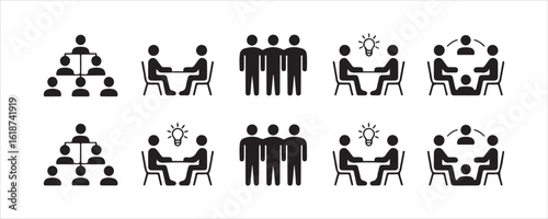 Teamwork Icons Set – Collaboration, Meetings, Organization, Idea Exchange Symbols